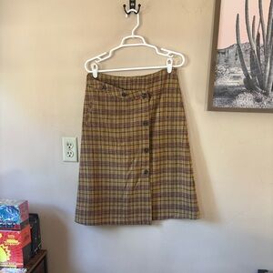❤️FINAL SALE❤️ Anthro | The Korner Mustard Plaid Faux-Wrap Wool Skirt Size 8